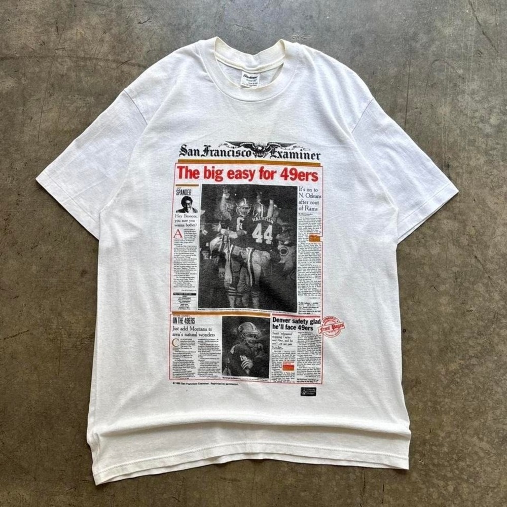 Vintage 90's San Fransisco 49ers Football Newspaper Shirt Size Large